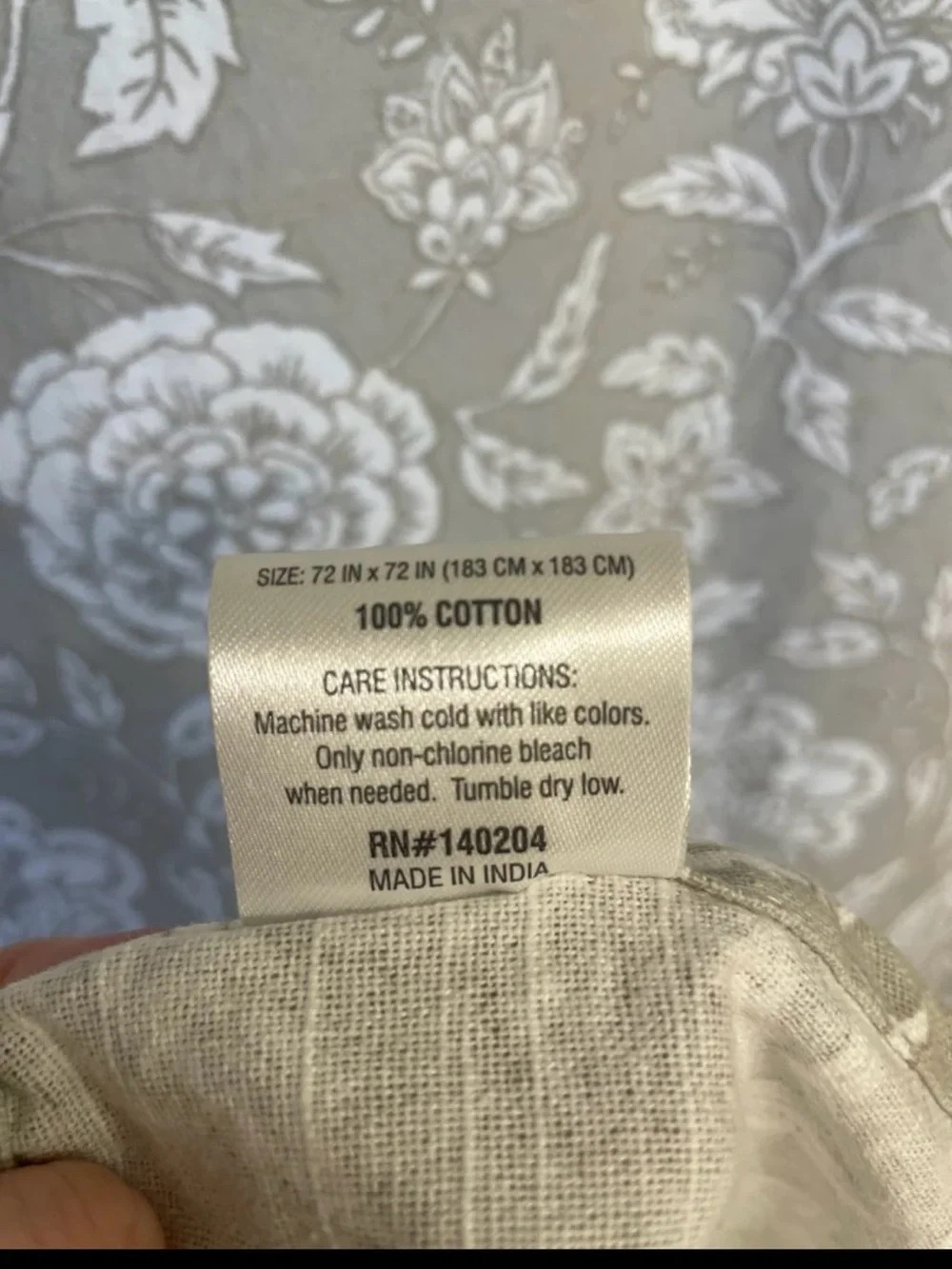 Taupe Floral Shower Curtain with White Print - Neutral Bathroom Accent